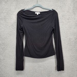 Allison Joy Black Long Sleeve Boat Neck Top Womens Small Rayon Blend Stretch